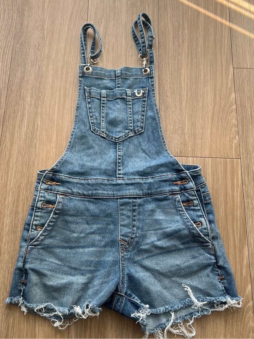True Religion blue denim shorts overalls